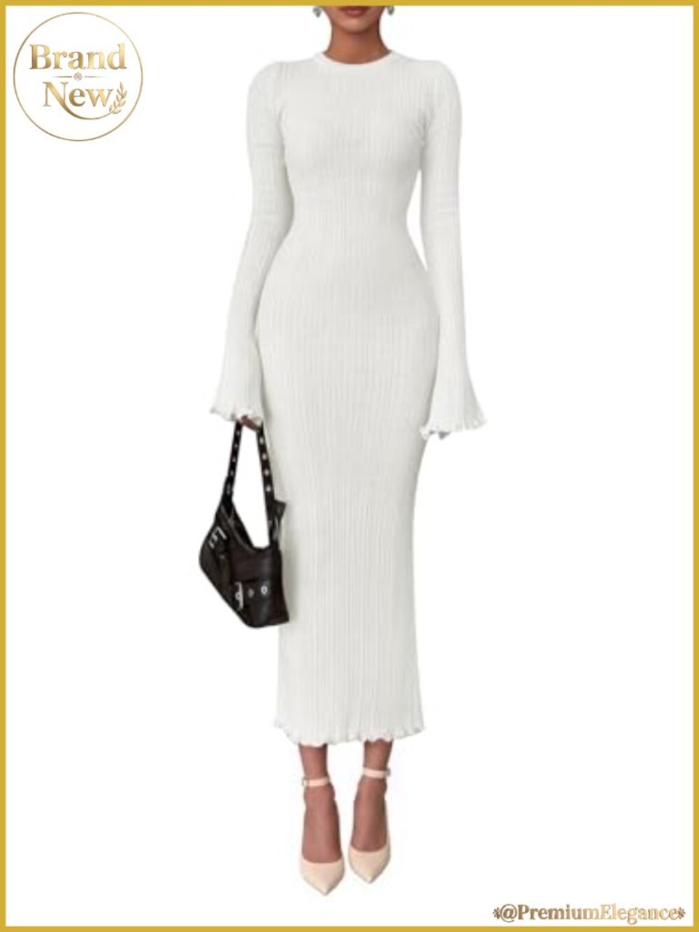 Women's Long Sleeve Sweater Dress Bell Sleeve Bodycon Maxi Dress